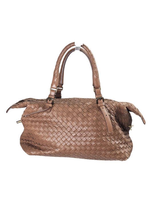 Bottega Veneta Intrecciato Leather Boston Bag (Brown)