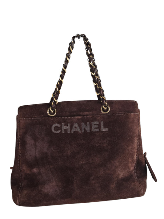 Chanel Vintage Suede Chain Brown Tote