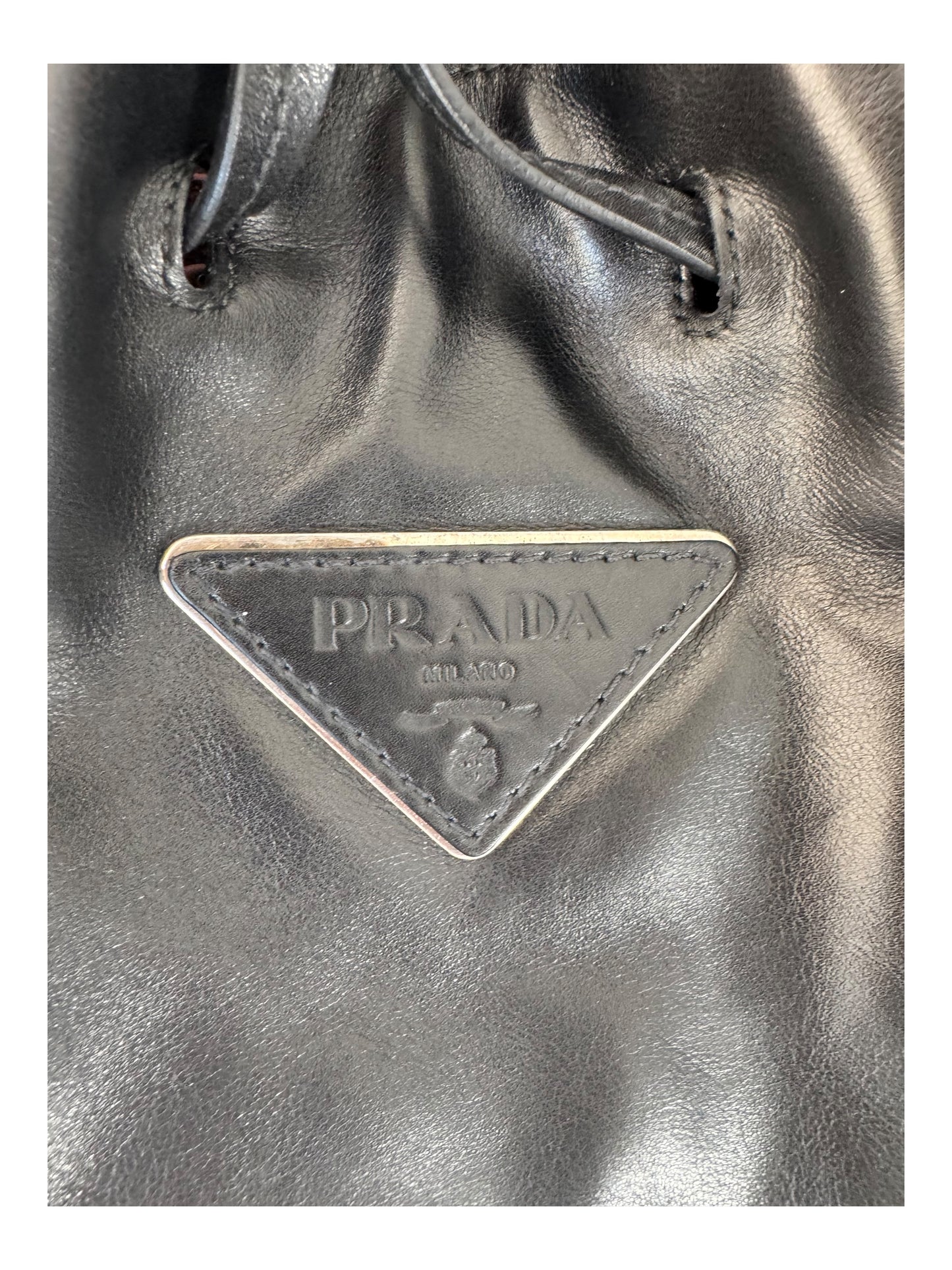 Prada Drawstring Tassel Leather Tote (Black)