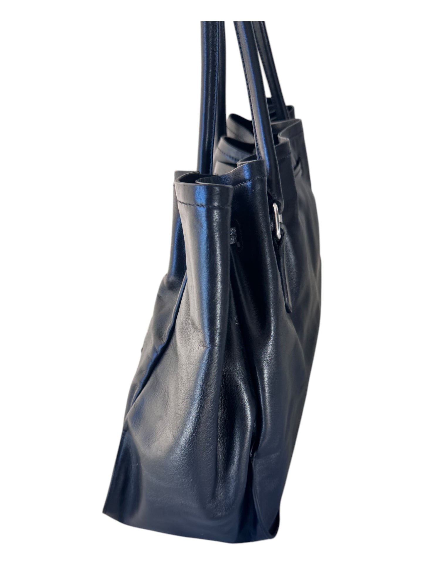 Prada Drawstring Tassel Leather Tote (Black)