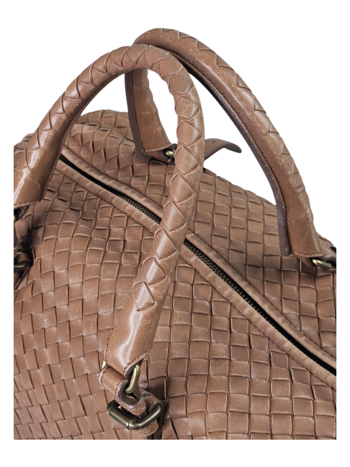 Bottega Veneta Intrecciato Leather Boston Bag (Brown)